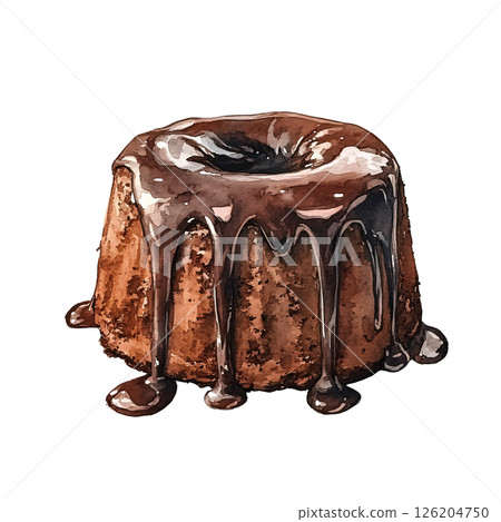 Rich chocolate cake with glossy chocolate sauce dripping down its sides, creating indulgent and tempting dessert. moist texture and shiny topping evoke feelings of sweetness and satisfaction 126204750