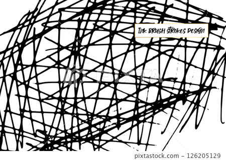 Ink brush strokes background. Grunge Brush strokes Background. Grunge texture Background. Abstract Black and white grunge texture. Vector brush stroke texture. Black ink, paint splatter. 126205129
