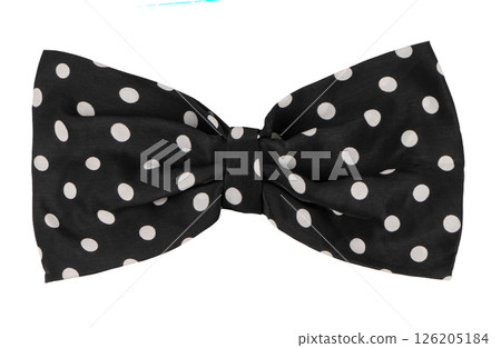 Black polka dot bow on white background close-up. 126205184