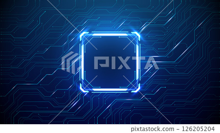 technology background with blue neon frame. Tech HUD element. Circuit 126205204