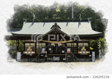 Watercolor style, Anin Shrine, worship hall, Okayama City, Okayama Prefecture Watercolor style, Anin Shrine, worship hall, Okayama City, Okayama Prefecture 126205216