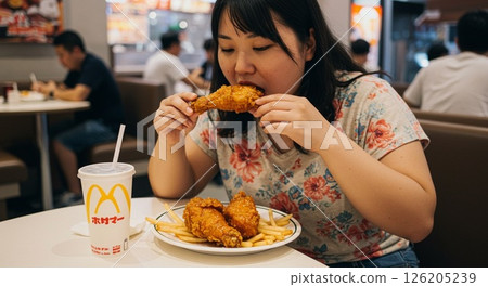 A woman eating junk food 126205239