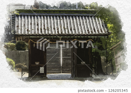 岡山縣岡山市隨神門阿仁神社水彩畫 126205345