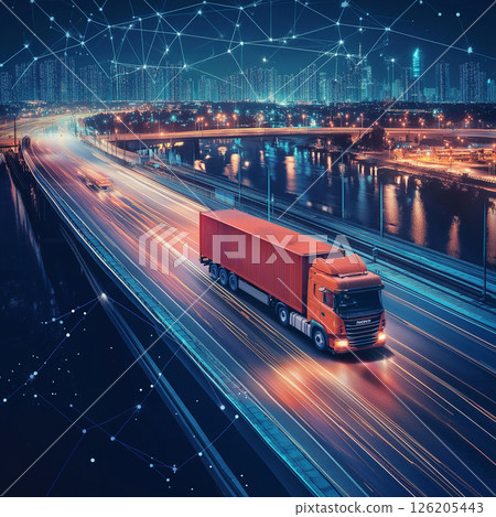 夜間在高速公路上行駛的卡車 126205443