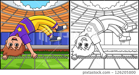 Male Cheerleader Tumbling Coloring Illustration  126205800