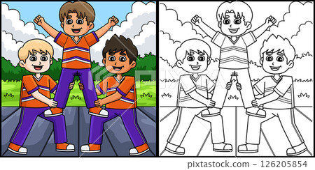 Male Cheerleaders Thigh Stand Colored Illustration Male Cheerleaders Thigh Stand Colored Illustration 126205854