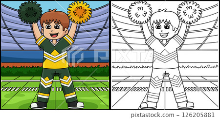 Male Cheerleader Touchdown Colored Illustration  126205881