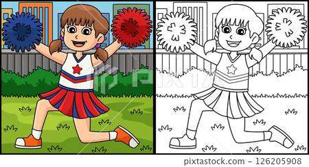 Female Cheerleader Kneeling Down Illustration Female Cheerleader Kneeling Down Illustration 126205908