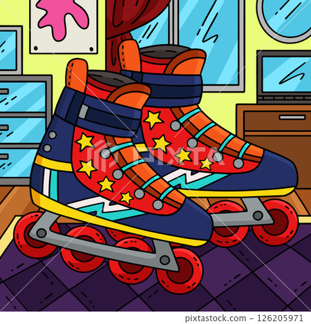 Inline Skates for Boy Colored Cartoon Illustration 126205971