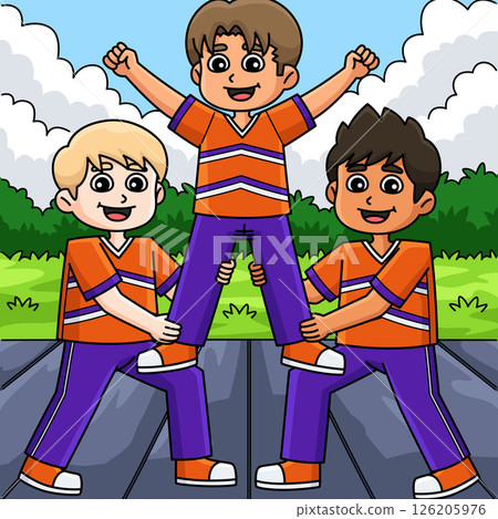 Male Cheerleaders Thigh Stand Colored Cartoon  126205976