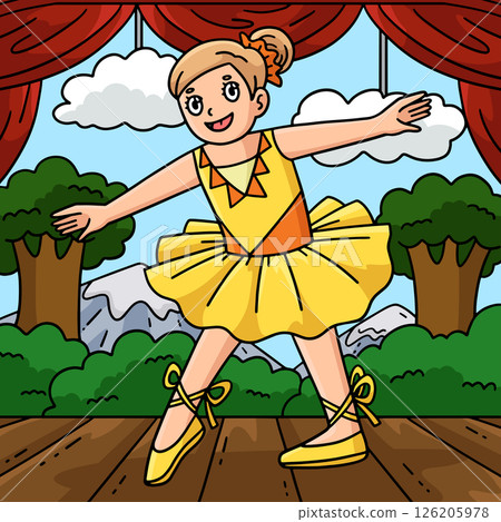 Ballerina doing Tendu Colored Cartoon Illustration Ballerina doing Tendu Colored Cartoon Illustration 126205978