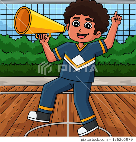 Male Cheerleader Cheering Colored Cartoon Male Cheerleader Cheering Colored Cartoon 126205979