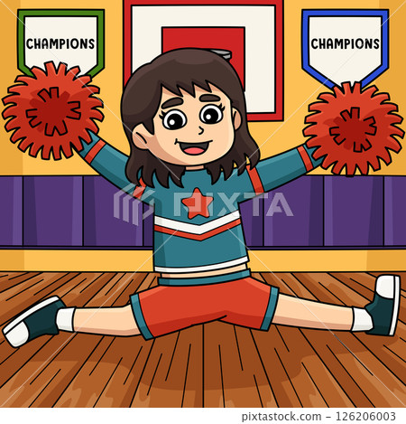 Female Cheerleader doing Splits Colored Cartoon  126206003