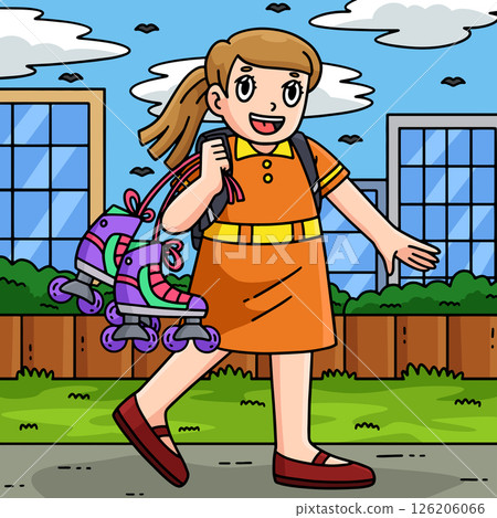 Female Inline Skater Carrying Skates Colored  126206066