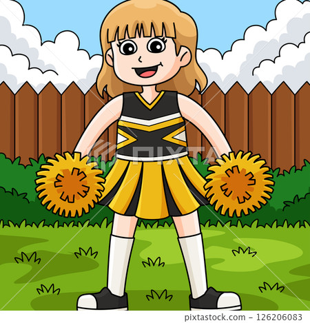 Female Cheerleader Holding Pompoms Colored Cartoon Female Cheerleader Holding Pompoms Colored Cartoon 126206083