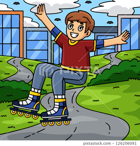 Inline Skater Jumping Off the Ground Colored  126206091