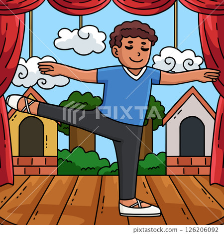 Ballet Danseur Arabesque Position Colored Cartoon  126206092