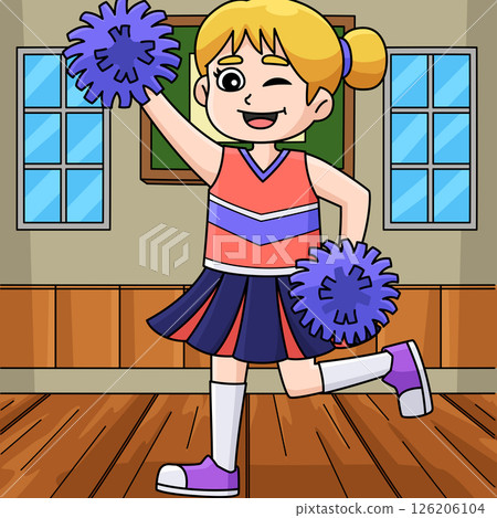 Female Cheerleader Dancing Colored Cartoon Female Cheerleader Dancing Colored Cartoon 126206104