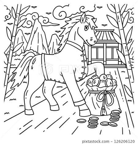 Year of the Horse 2026 with Money Bag Coloring  126206120