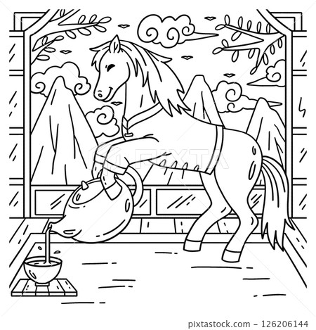 Year of the Horse 2026 Pouring Tea Coloring Page Year of the Horse 2026 Pouring Tea Coloring Page 126206144