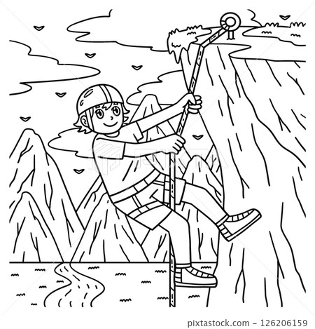 Bouldering Boy Pulling at the Rope Coloring Page  126206159