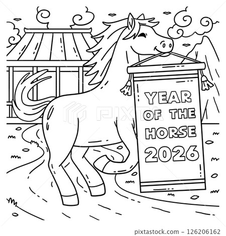 Year of the Horse 2026 Coloring Page for Kids  126206162