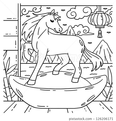 Year of the Horse 2026 and Gold Ingot Coloring Year of the Horse 2026 and Gold Ingot Coloring 126206171