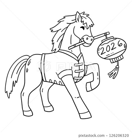 Year of the Horse 2026 and Lantern Isolated  126206320
