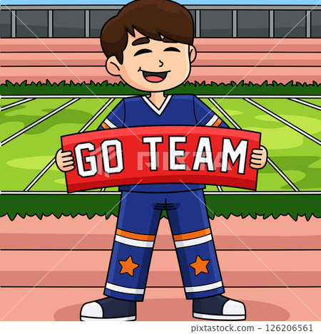 Male Cheerleader Holding a Banner Colored Cartoon Male Cheerleader Holding a Banner Colored Cartoon 126206561