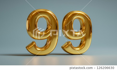 Golden number 99 displayed against a soft blue background 126206630