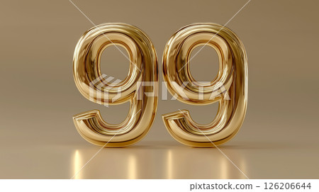 Golden number 99 displayed in a smooth gradient background 126206644