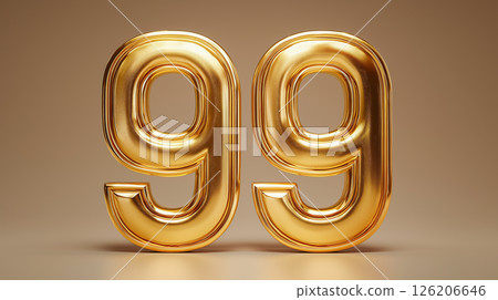 Golden number 99 displayed against a smooth, neutral background 126206646