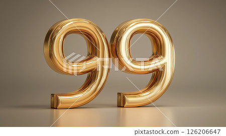 Gold metal number 99 displayed against a neutral background 126206647