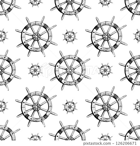 Watercolor illustration, seamless pattern with steering wheels. Simple, static, marine, beach. For fabric, textiles, clothing poster wallpaper cover print Watercolor illustration, seamless pattern with steering wheels. Simple, static, marine, beach. For fabric, textiles, clothing poster wallpaper cover print 126206671