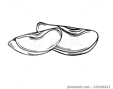 Two fruit slices monochrome vector illustration painted by black inks. Apple, pear or quince wedge graphic sketch. Sweet healthy dessert for organic food labels, farm to table designs, autumn harvest. 126206811
