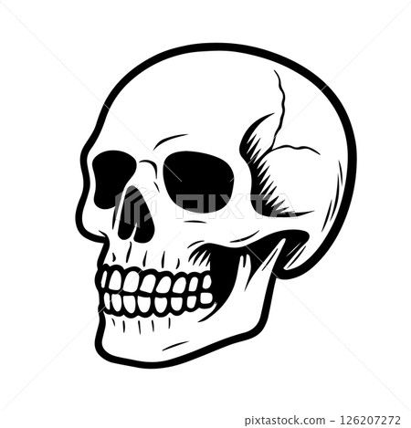Human skull logo symbol icon. Black head Skull graphic sign. Vector illustration image. Isolated on white background. Human skull logo symbol icon. Black head Skull graphic sign. Vector illustration image. Isolated on white background. 126207272