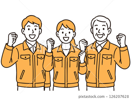 一組穿著工作服的員工擺姿勢的插圖 126207628