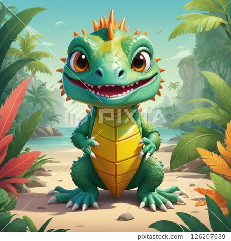 兒童鬣蜥角色 |可愛的變形插圖素材 兒童鬣蜥角色 |可愛的變形插圖素材 126207689