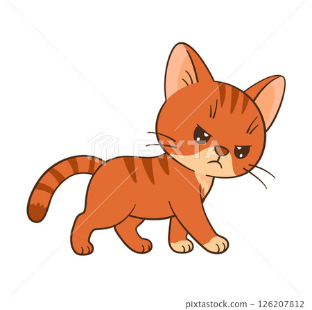 Angry orange tabby cat walking. Hand drawn fun and heartfelt style 126207812