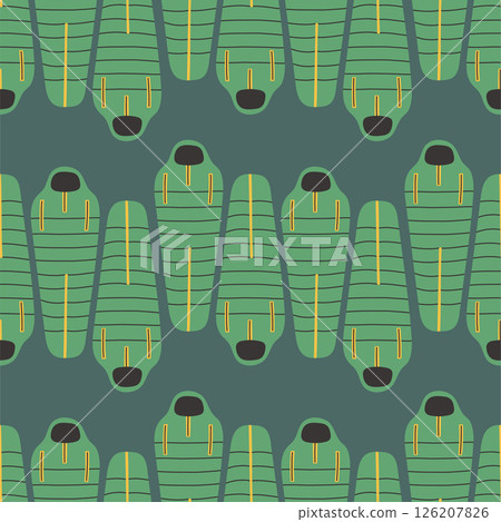 Sleeping bag seamless pattern on dark blue background. Summer camp pattern design in hand drawn flat style for scrapbooking, textile, wrapping, banner Sleeping bag seamless pattern on dark blue background. Summer camp pattern design in hand drawn flat style for scrapbooking, textile, wrapping, banner 126207826