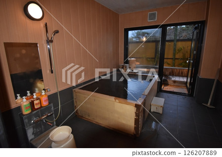Hot spring, inn, bath, cypress, open-air bath, bathtub, hot water, spout, fruit forest 126207889