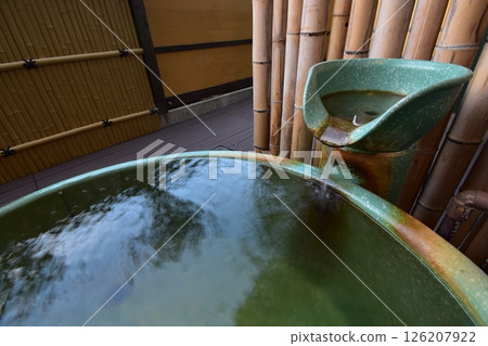 Hot spring, inn, bath, cypress, open-air bath, bathtub, hot water, spout, fruit forest 126207922