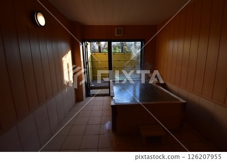 Hot spring, inn, bath, cypress, open-air bath, bathtub, hot water, spout, fruit forest 126207955