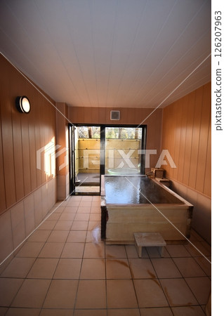 Hot spring, inn, bath, cypress, open-air bath, bathtub, hot water, spout, fruit forest 126207963