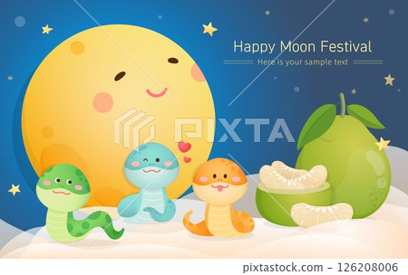 Mid-Autumn Festival poster, beautiful moon and night with delicious pomelo and cartoon snake mascot Mid-Autumn Festival poster, beautiful moon and night with delicious pomelo and cartoon snake mascot 126208006