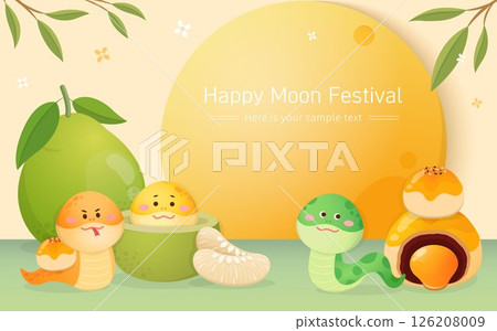 中國節慶海報,蛇與柚與月亮,快樂慶祝中秋節 126208009