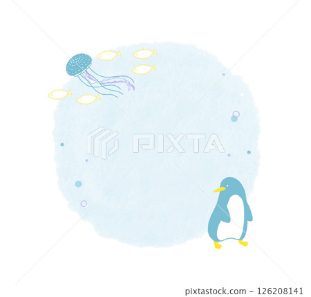 Penguin and sea motif round frame 126208141