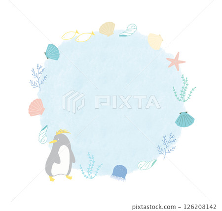 帶有企鵝和海洋圖案的圓形框架 126208142