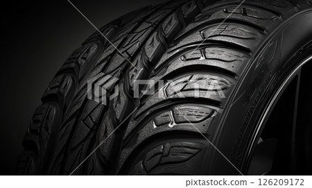 closeup view car tire showcasing detailed 126209172