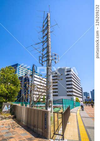 Tokyo cityscape in Japan: Disaster prevention in the city... A view of the fire brigade's wireless connection terminal near the Sumitomo Real Estate Hama-rikyu Building Tokyo cityscape in Japan: Disaster prevention in the city... A view of the fire brigade's wireless connection terminal near the Sumitomo Real Estate Hama-rikyu Building 126209232